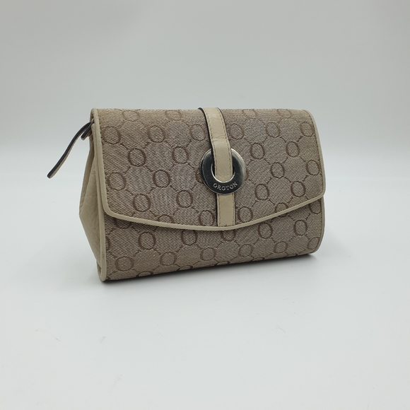 Oroton Cream/Beige Canvas Leather Cosmetic Bag Make Up Case - Picture 3 of 16